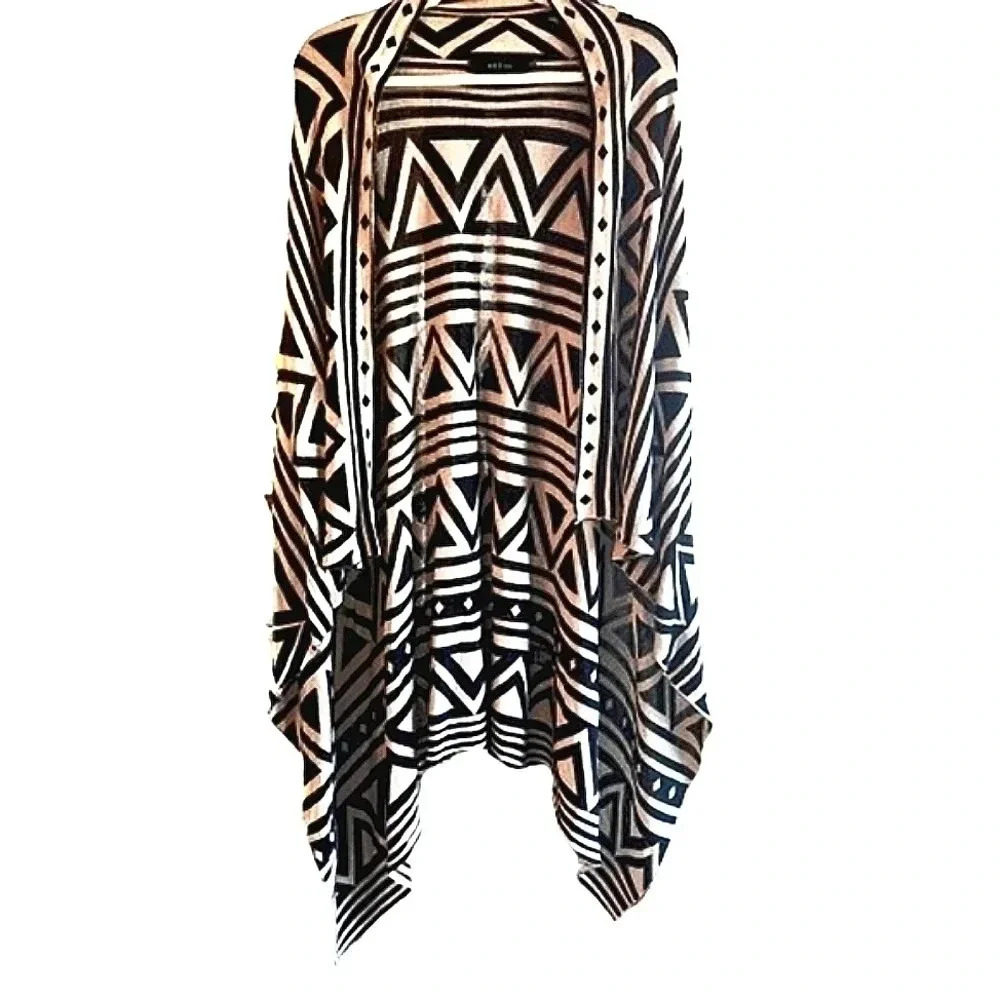 NWOT arc & co. black/white long sleeveless geopattern cardigan Size Small